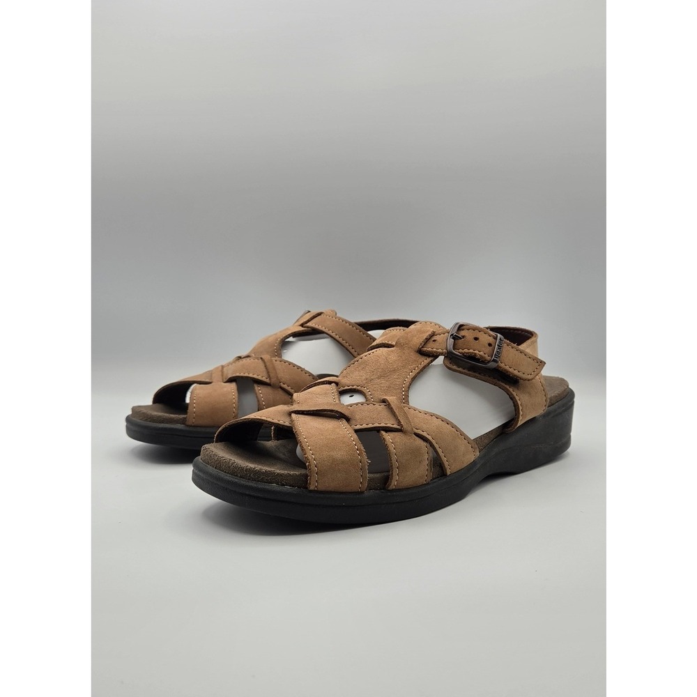 Dexter Comfort Womens Sandals Size 9 M Tan Brown Leather Wedge Buckle 223854